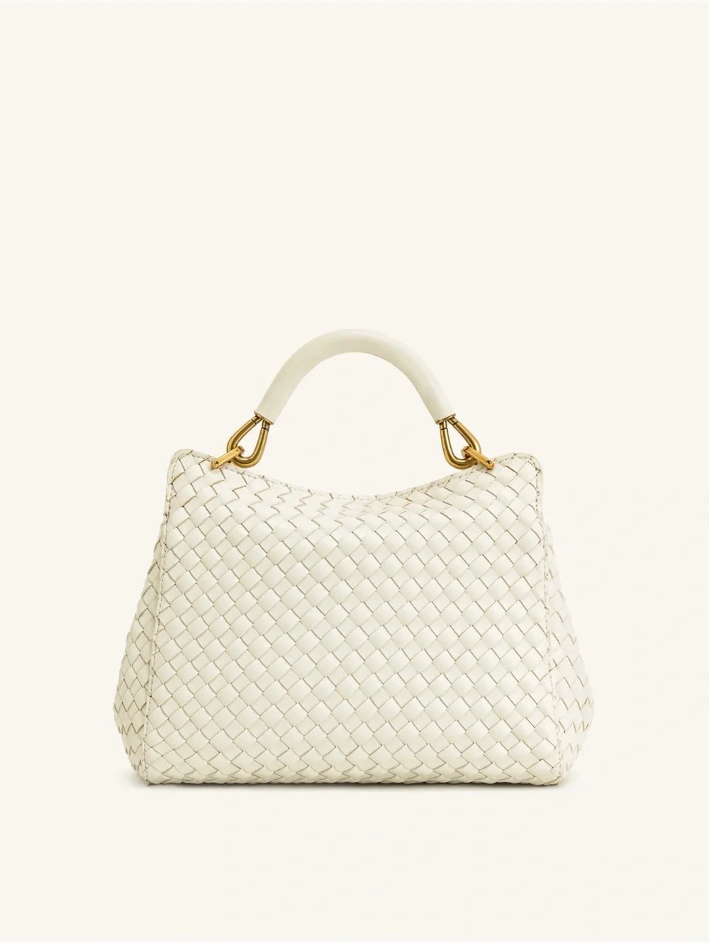 JW PEI Cream Woven Top-Handle Crossbody Bag with Gold Hardware